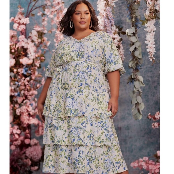 ELOQUII Elements Tiered Midi Dress With Tie - Women’s Plus Size 18 - Picture 9 of 9